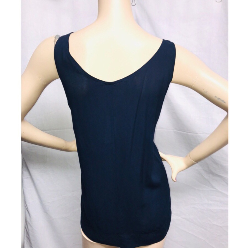 DARK BLUE FRONT STRIPED TANK SHIRT TOP BLOUSE - Picture 3 of 4